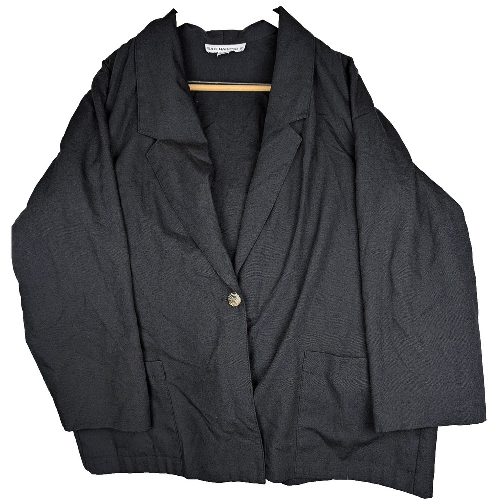 Sag Harbor Black Blazer Jacket 20W Vintage Gold Tone Button Pockets Baggy